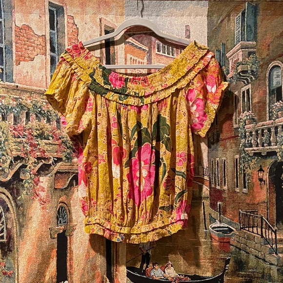 Free People One Floral Off-Shoulder Blouse - Yellow and Pink - Picture 2 of 4